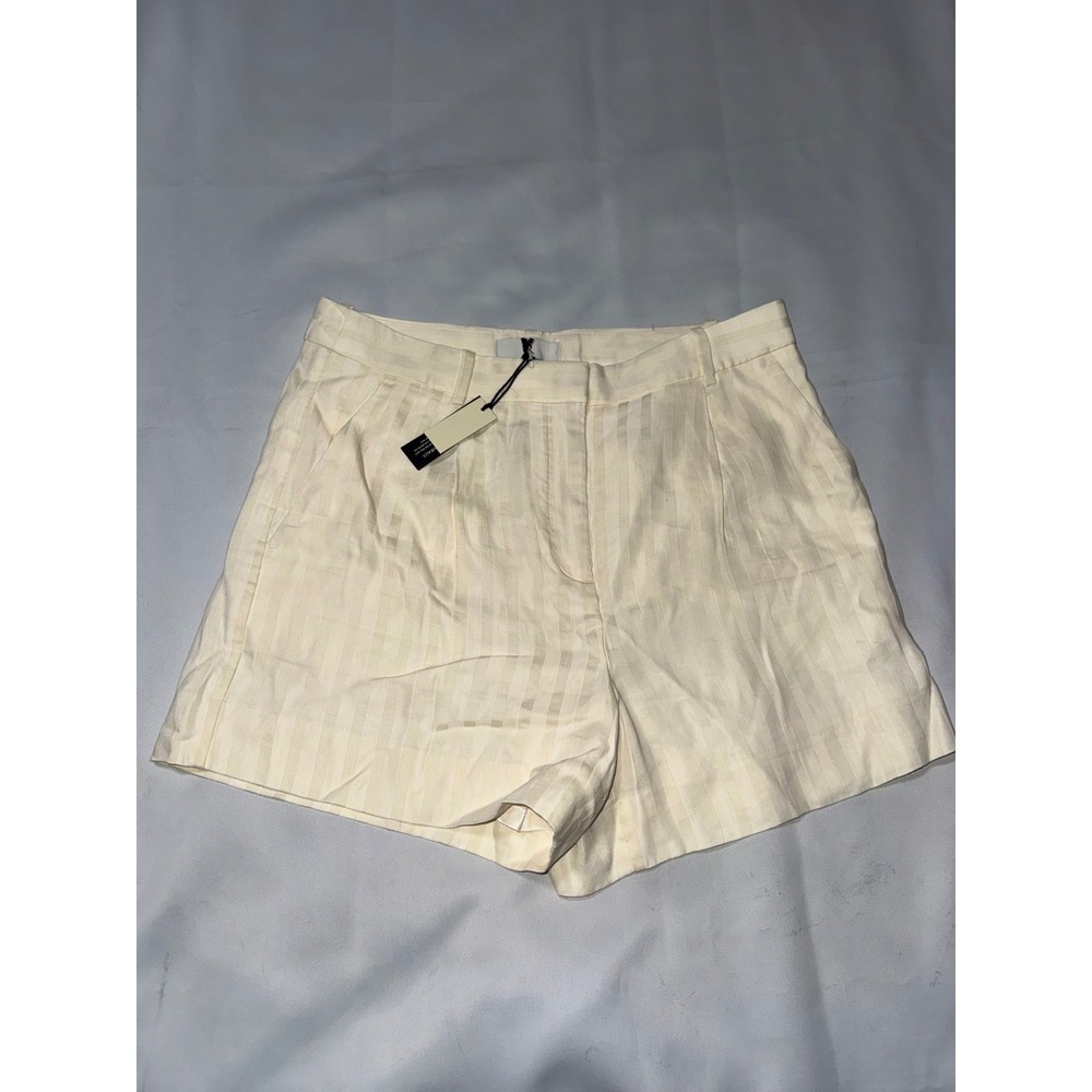 Banana‎ Republic Cream Striped Linen Blend Pleated Shorts Size 12 NWT